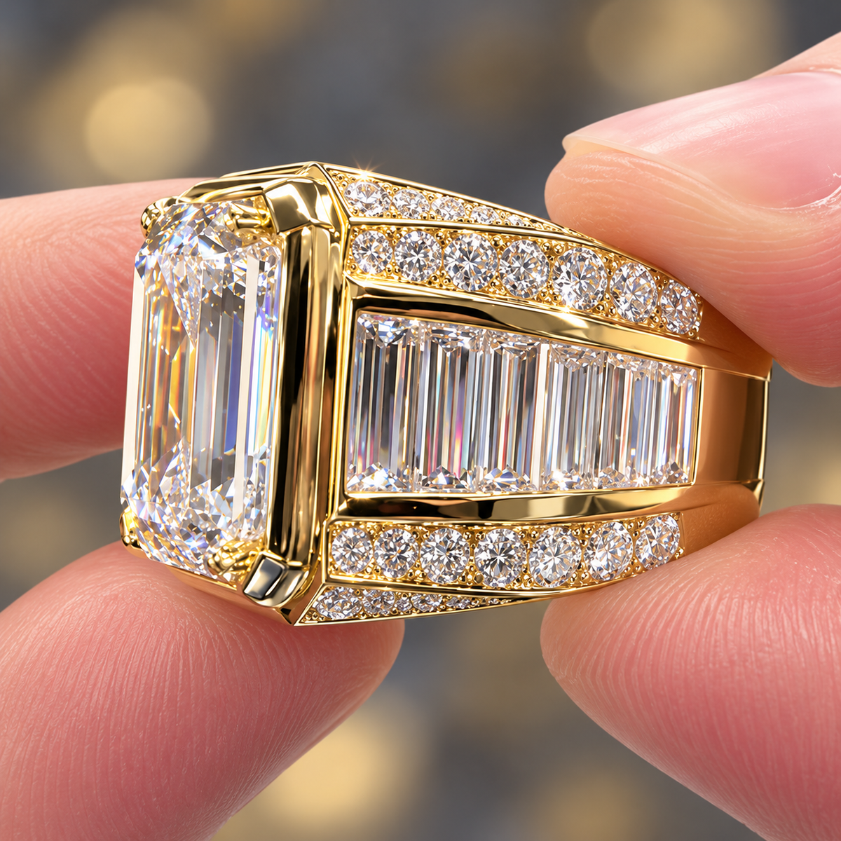 10CTW Emerald Cut White Cubic Zirconia Elegant 925 Silver Wedding Ring-novajew