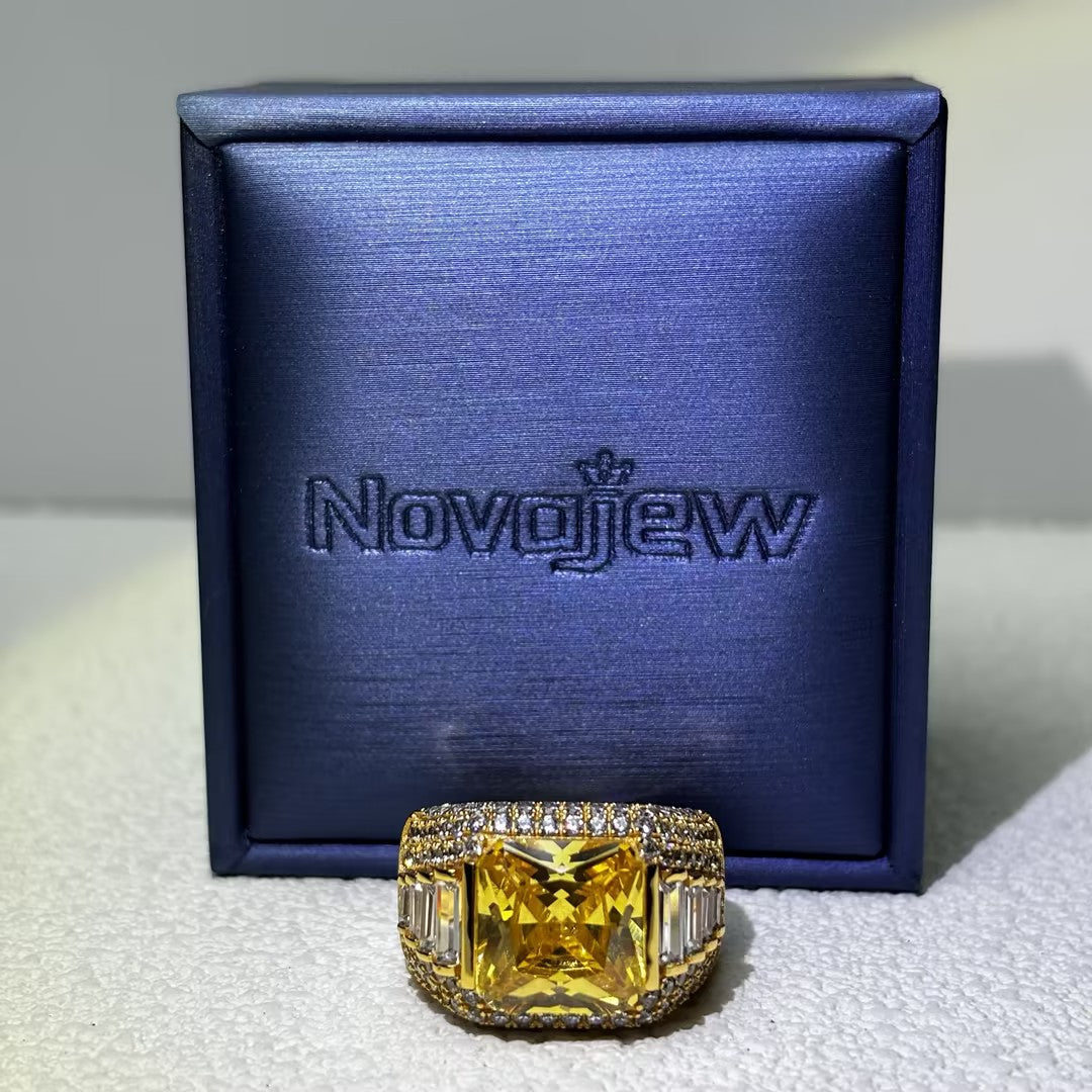 22.5Ctw Fancy Yellow Radiant Cut Pavé Gemstone Ring