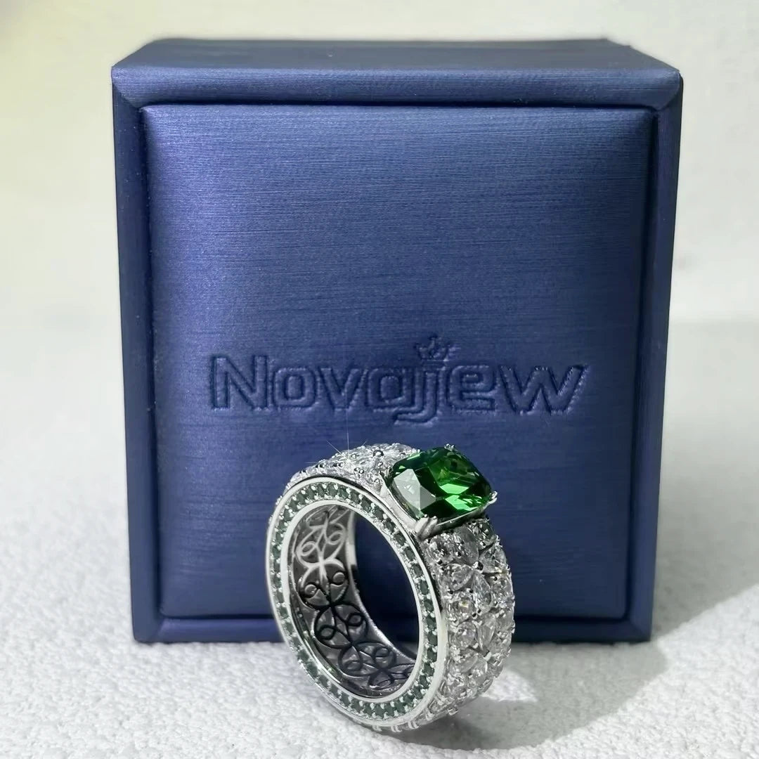 8 CTW Octagon Cut Green Cubic Zirconia Opulent 925 Sterling Silver Engagement Ring-NOVAJEW