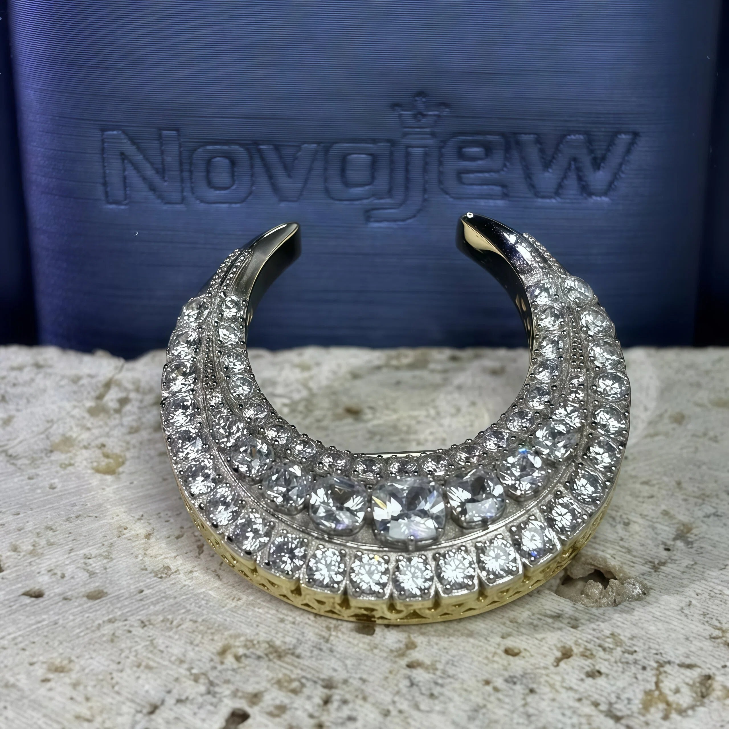 5.5ctw Old Mine Cut Crescent Moon Brooch