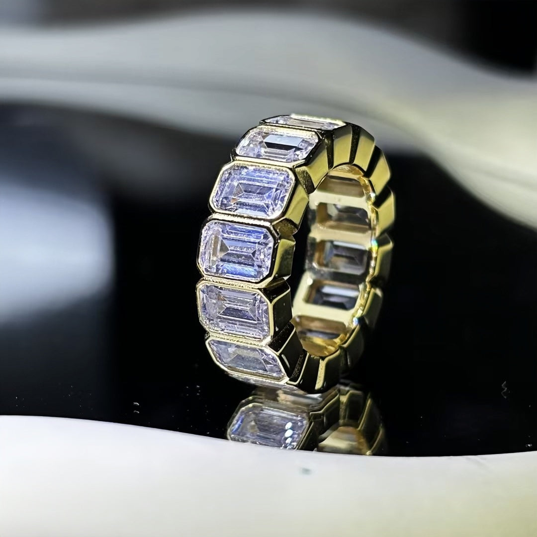10.4ctw Emerald Cut Gold Eternity Row Ring