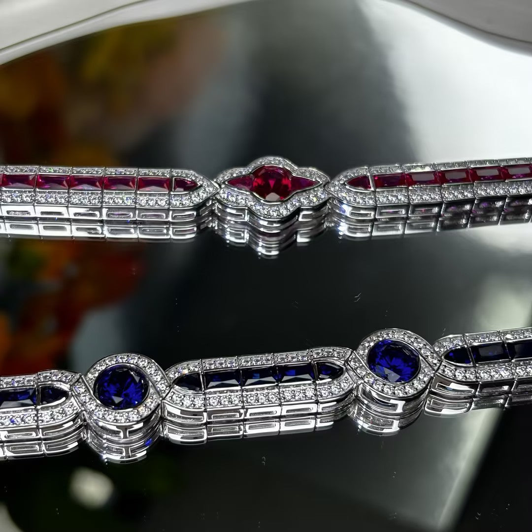 11Ctw Art Deco Style Ruby and Blue Gemstone Bracelet
