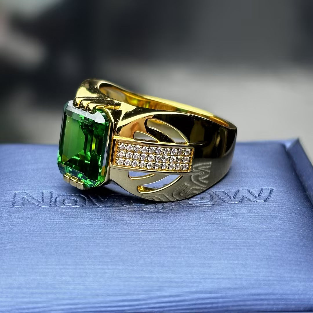 Custom Men's Gold Ring with 8-Carat Emerald