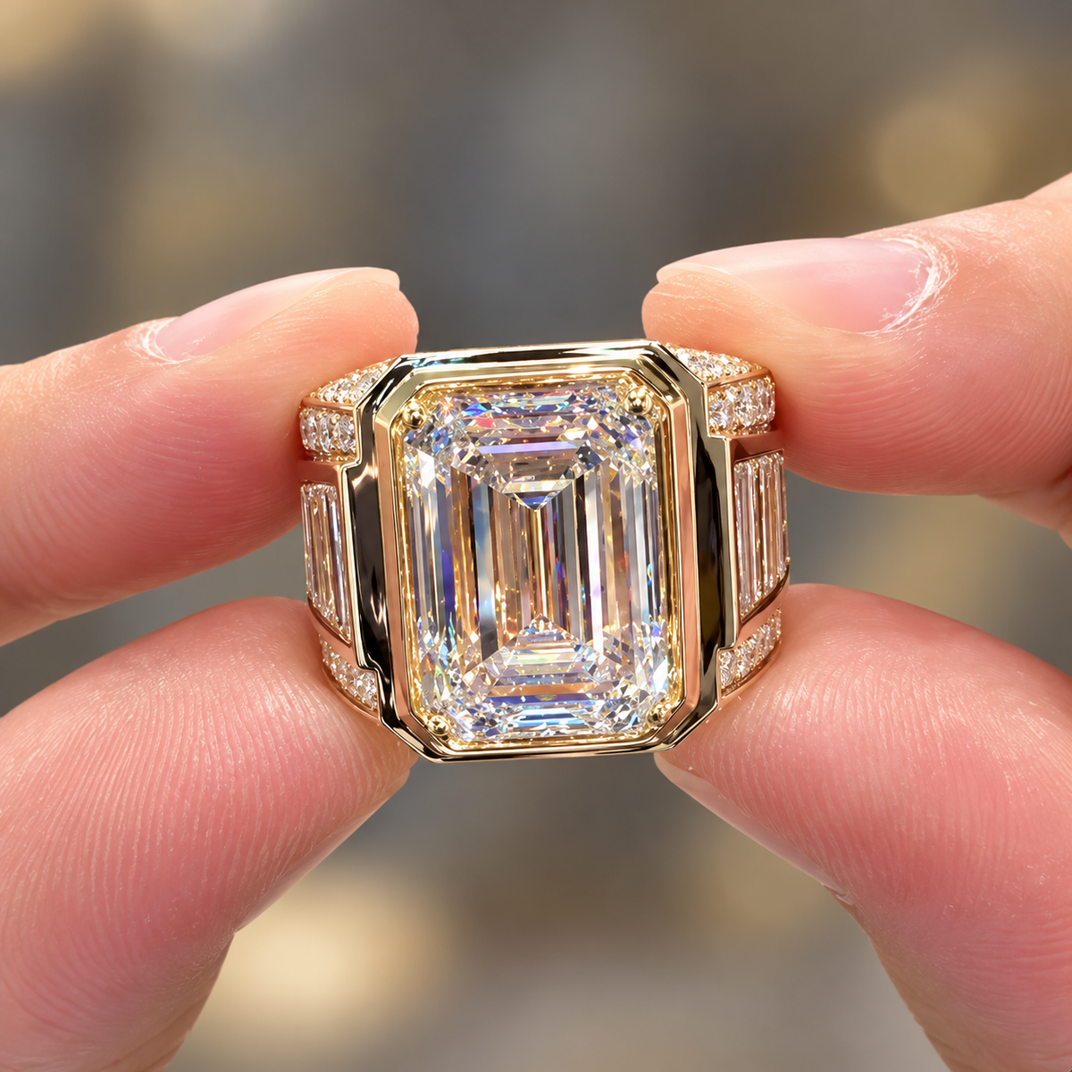 10CTW Emerald Cut White Cubic Zirconia Elegant 925 Silver Wedding Ring-novajew