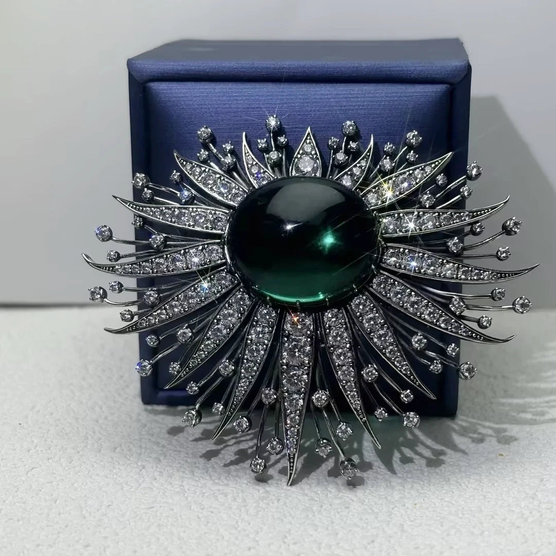 20CT Oval Cut Green Cubic Zirconia Vintage 925 Sterling Silver Brooch-NOVAJEW