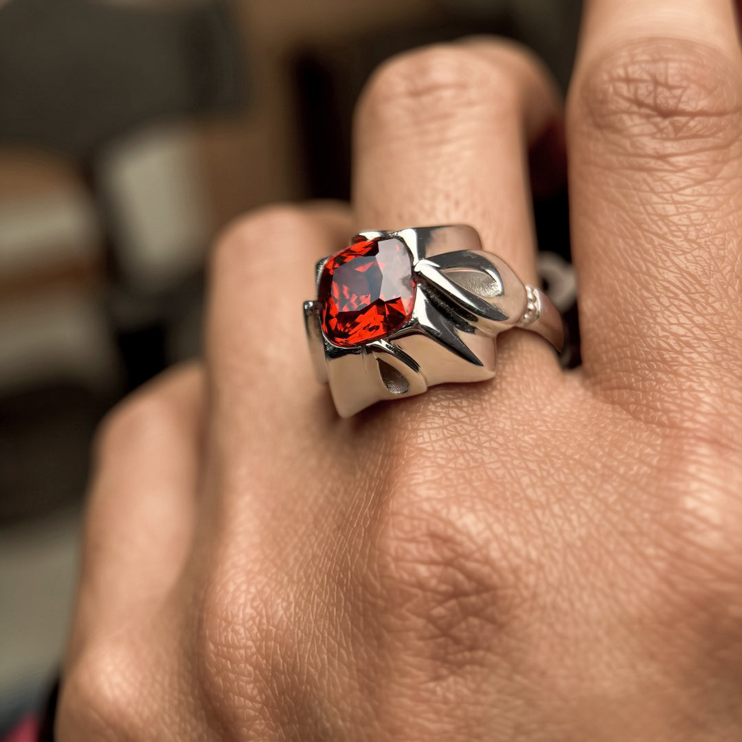 4.0Ct Cushion Cut Garnet Men's Ring