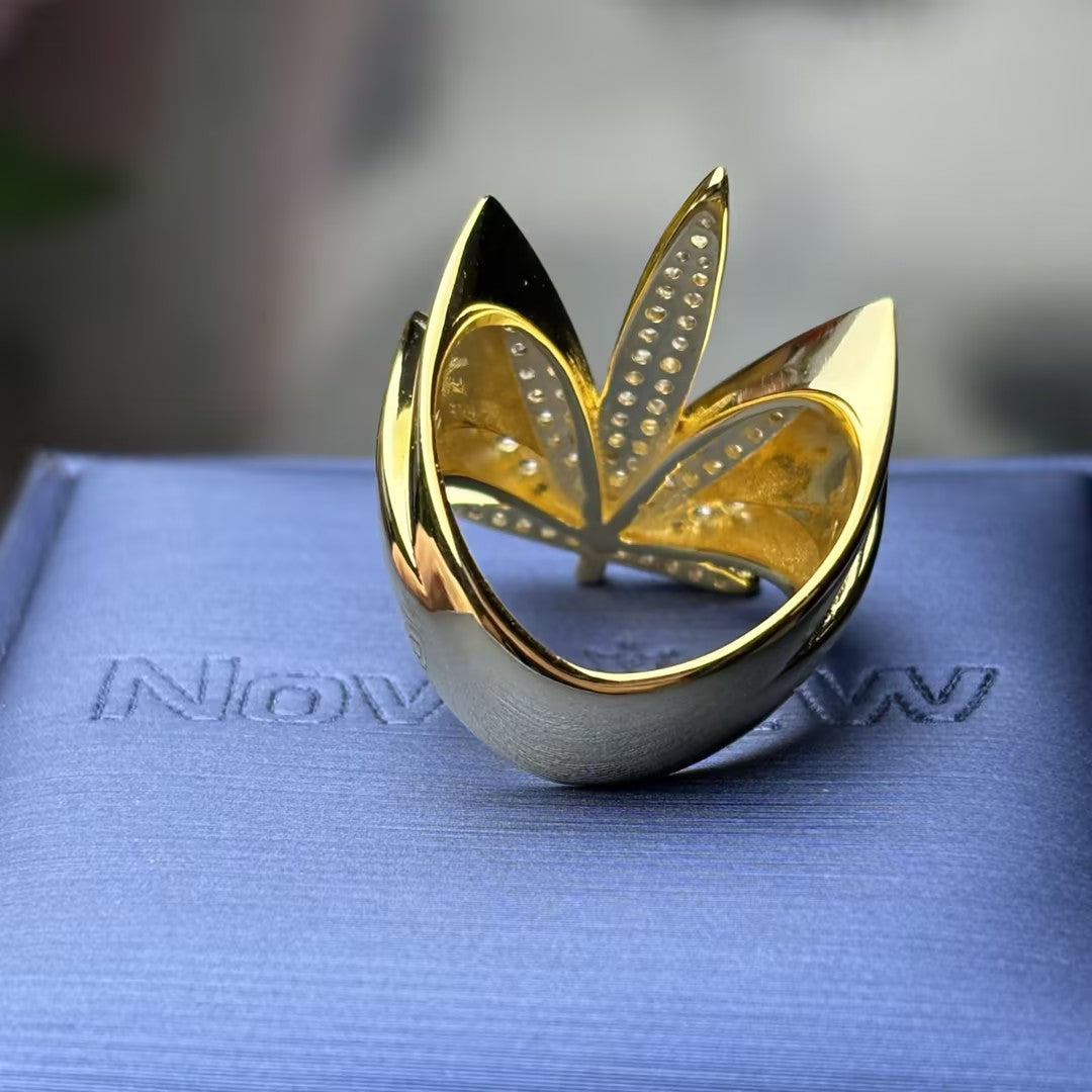 1.4ctw gemstone Round Micropavé Gold Leaf Gemstone Ring