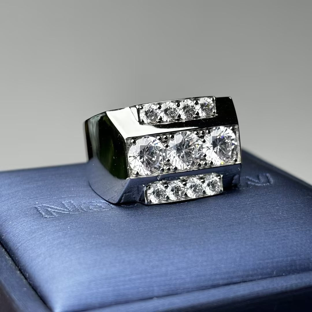 Art Deco style three-row stone heavy gentleman's ring