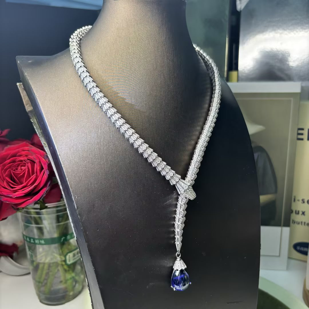 Waterdrop Blue Gem Serpent Pendant Necklace
