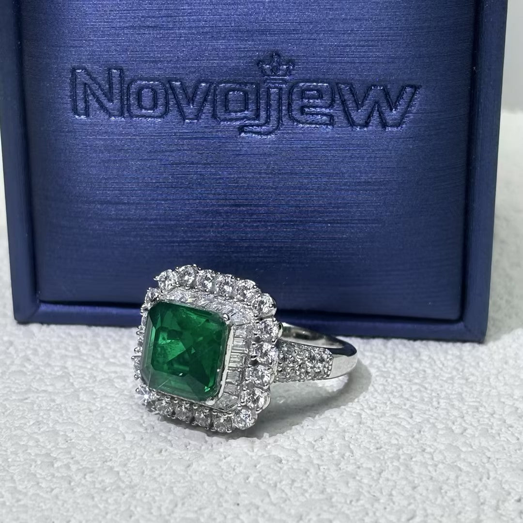 4.64Ctw Ascher-cut Emerald Vintage Gemstone Engagement Ring