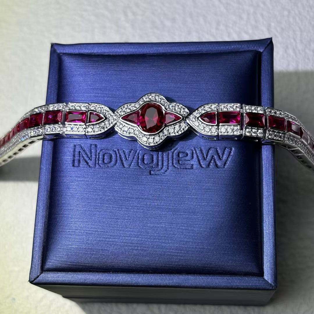 11Ctw Art Deco Style Ruby and Blue Gemstone Bracelet