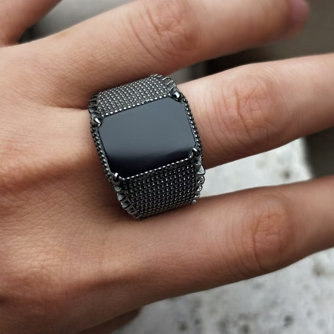 Black Agate Men's Ring