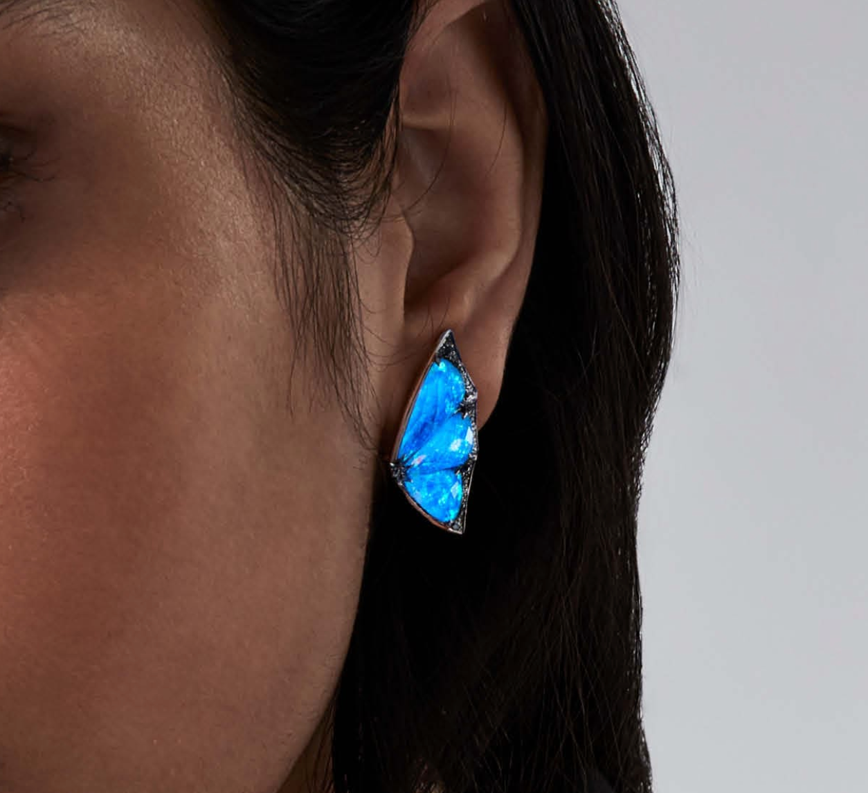 Blue opal crystal butterfly ring, necklace, and earring set