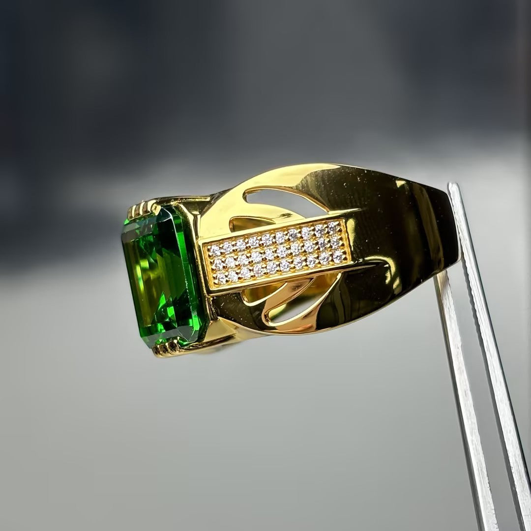 Custom Men's Gold Ring with 8-Carat Emerald