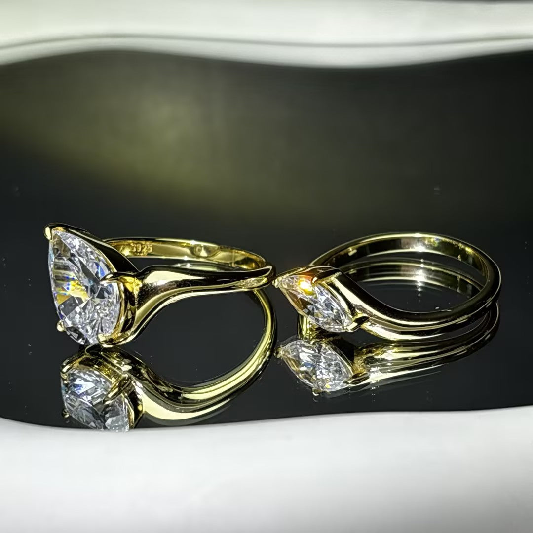 4.18Ctw Pear-shaped marquise double stone ring
