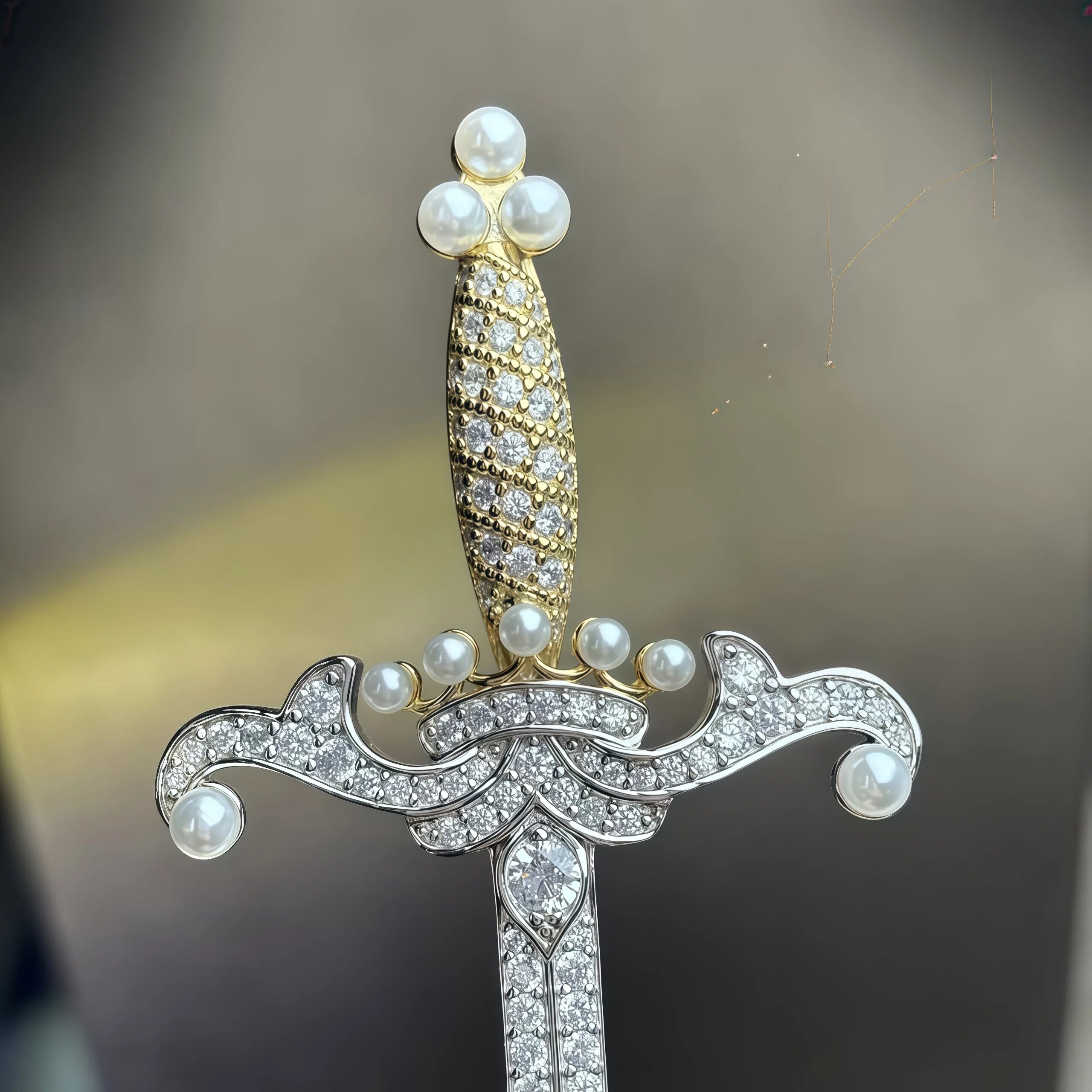 Pearl and gemstone dagger brooch
