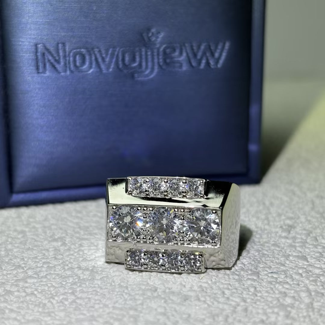 Art Deco style three-row stone heavy gentleman's ring