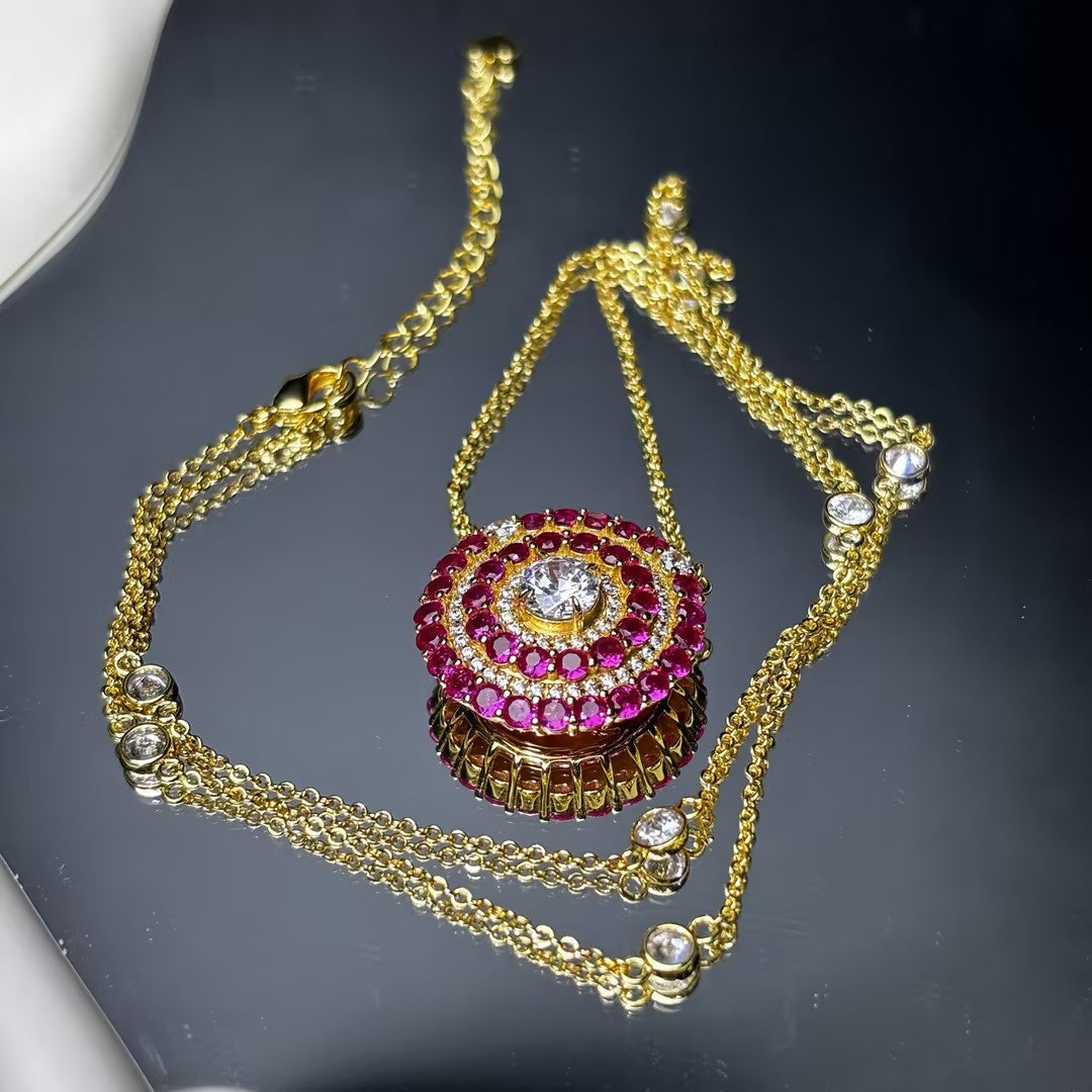 6.82Ctw Multi-layered Ruby Pendant Necklace