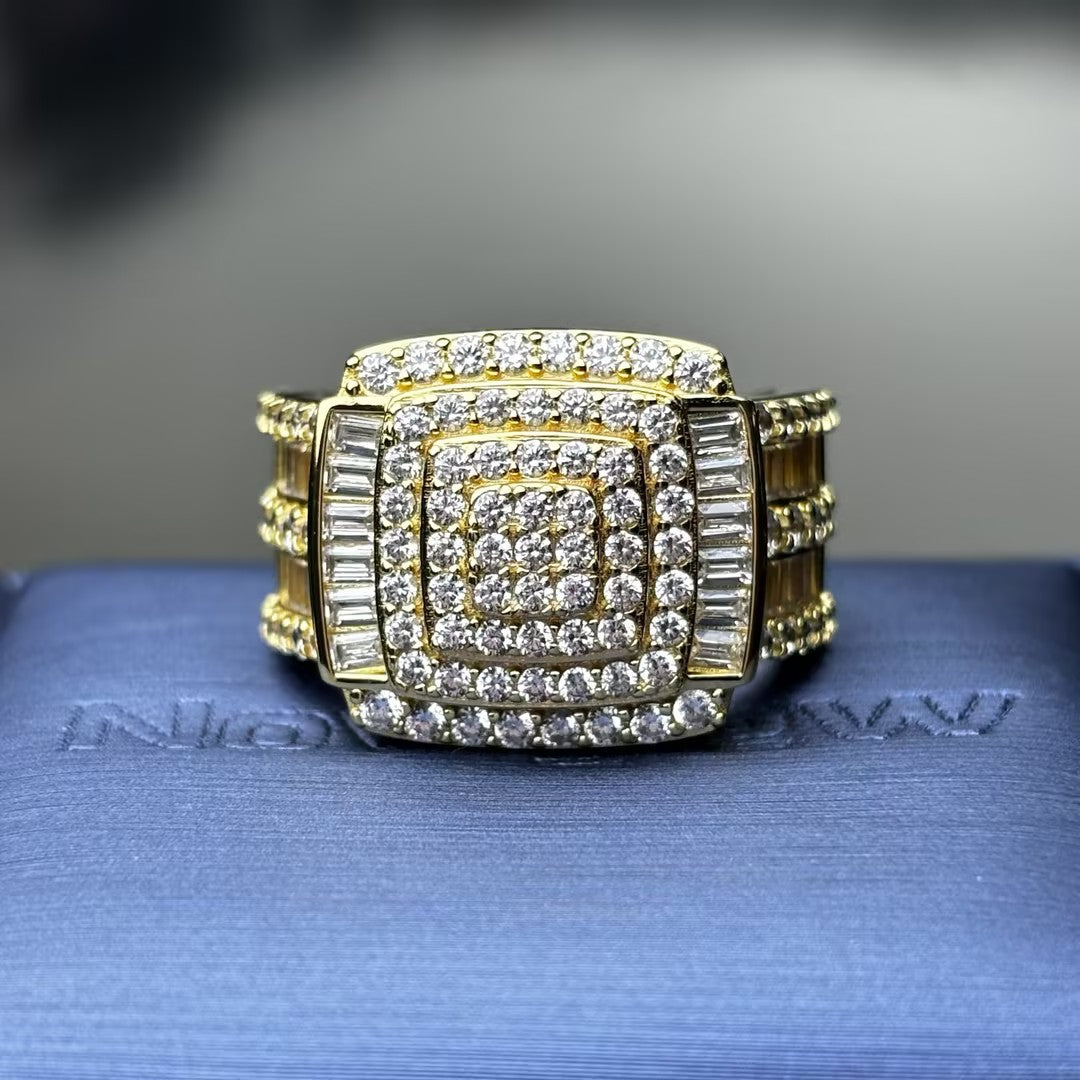 2.33ctw Baguette Round Gemstone Cluster Men's Ring