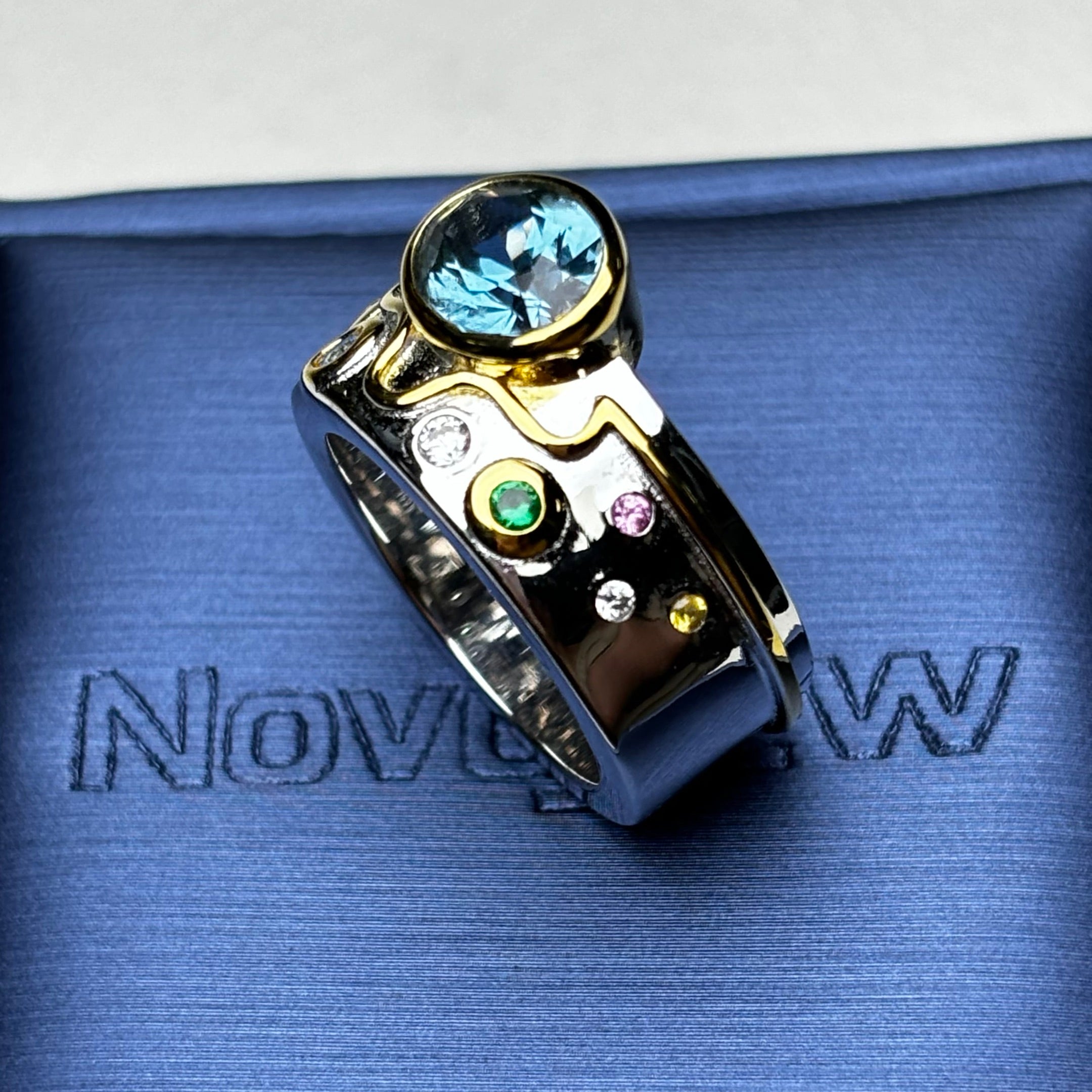 3.0Ctw Oval Aquamarine Wave Pattern Engagement Ring