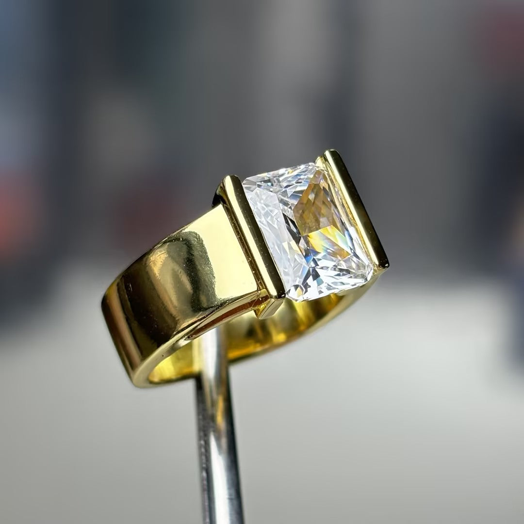 Simple 5 ct Princess Cut White Gemstone Ring for Men and Women