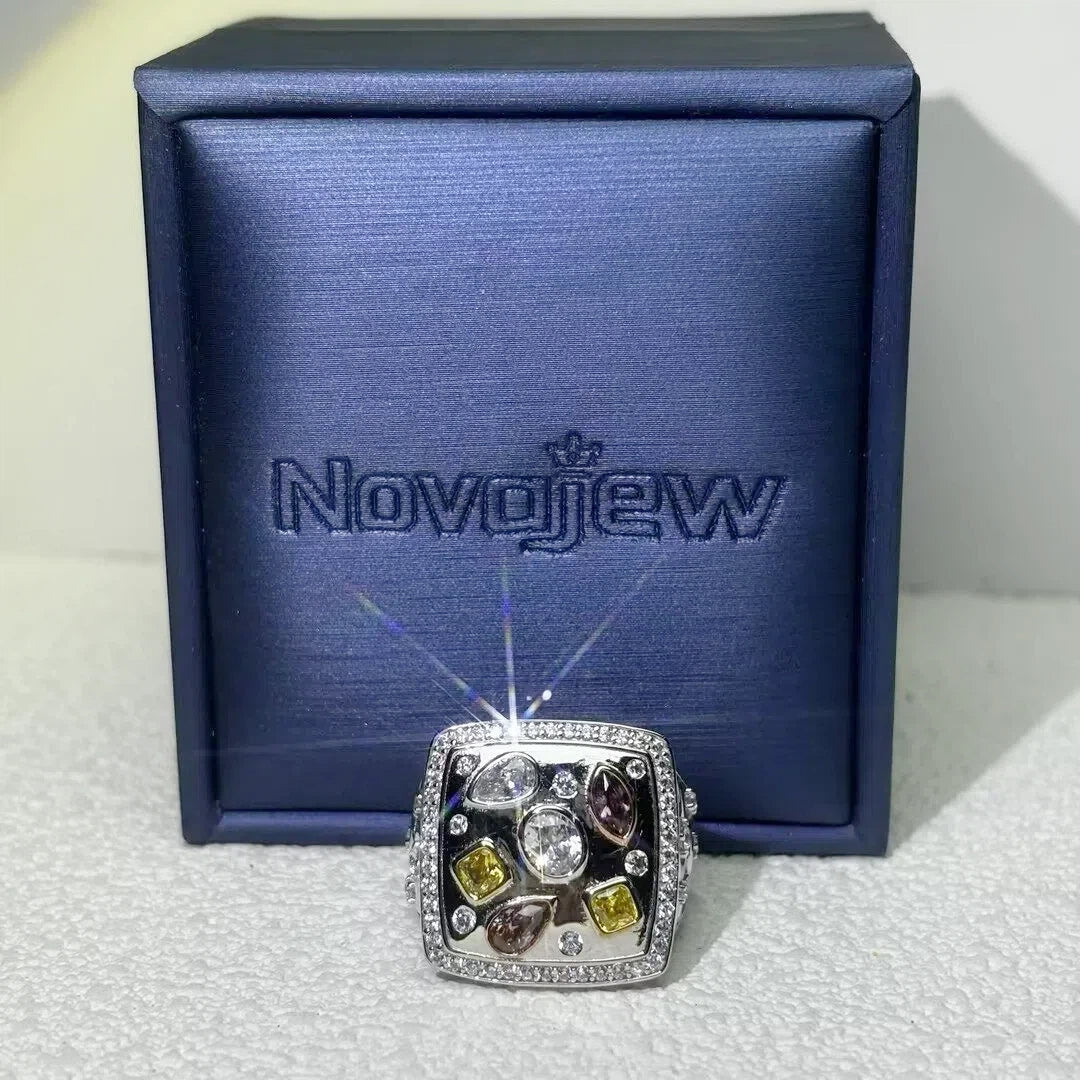 2.5 CTW Multi-colour Cubic Zirconia Vintage 925 Sterling Silver Ring-NOVAJEW