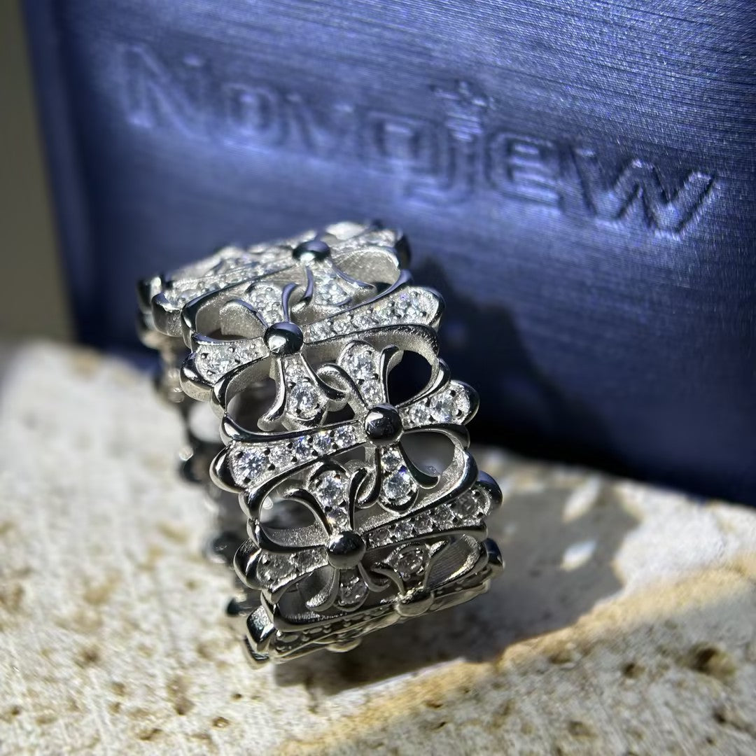 0.9 Ctw Silver Cross Diamond Ring