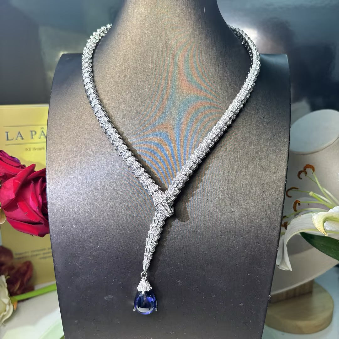 Waterdrop Blue Gem Serpent Pendant Necklace
