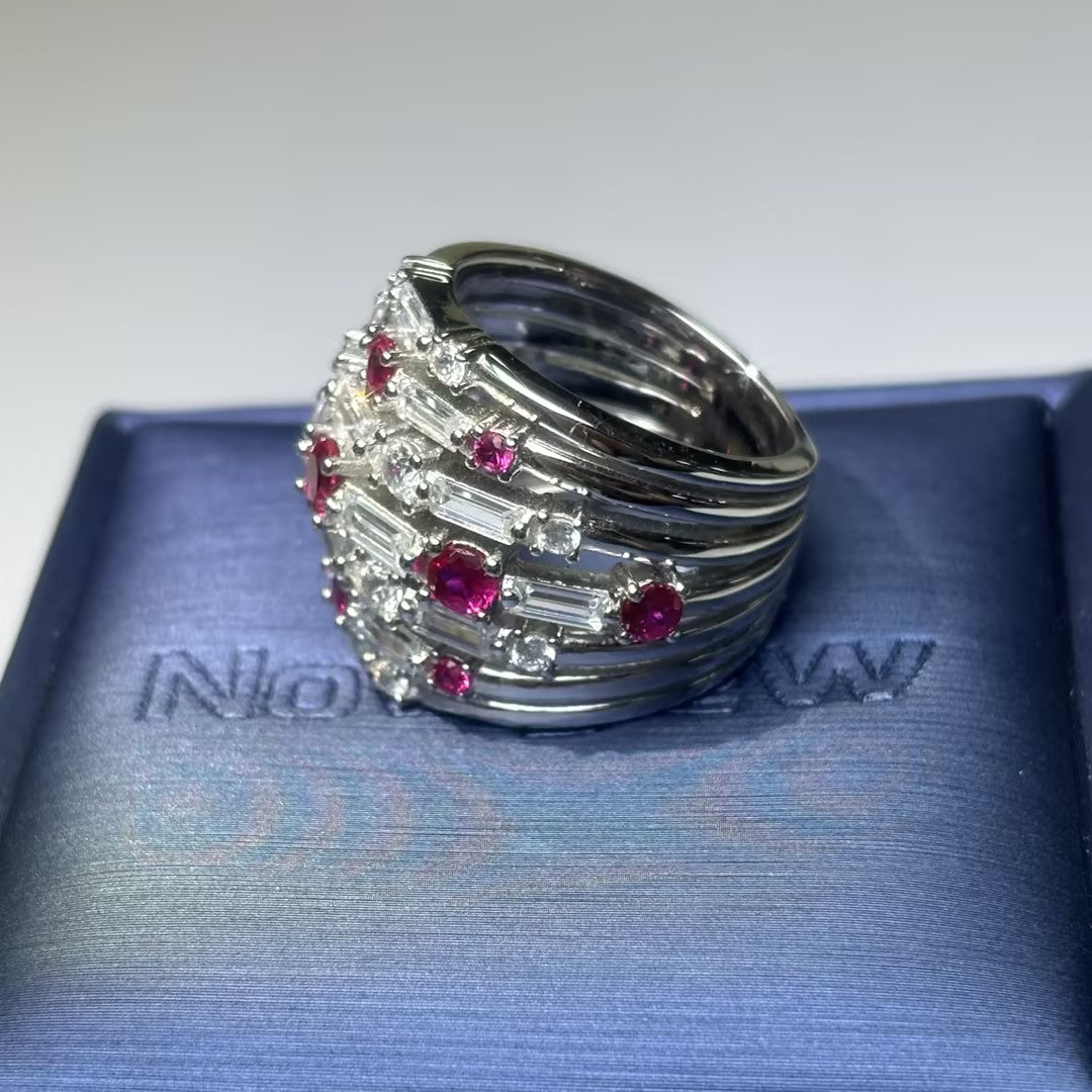 4.0Ctw Rectangular and Round Cut Ornate Multi-Layer Ruby Vintage Ring