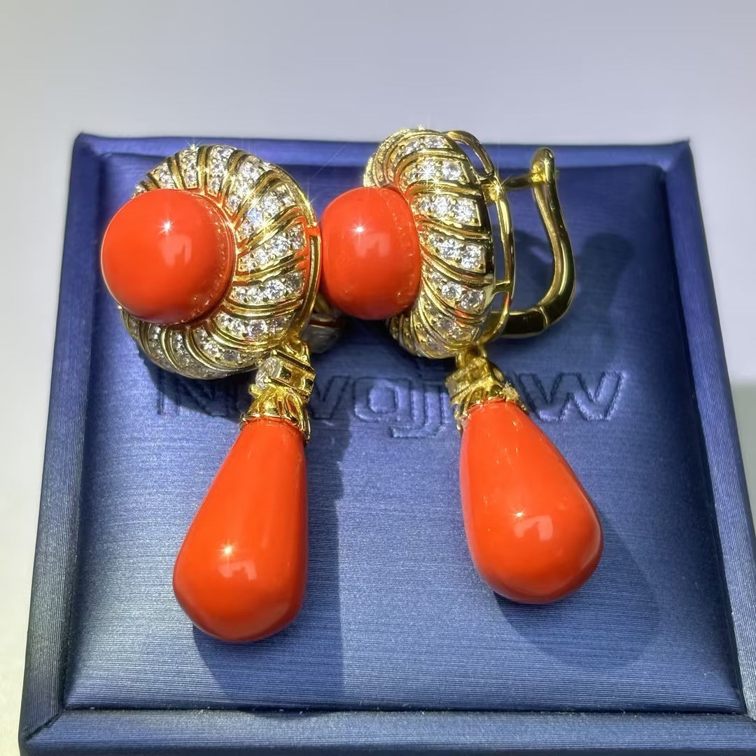 2.5Ctw Detachable Coral Pendant Earrings