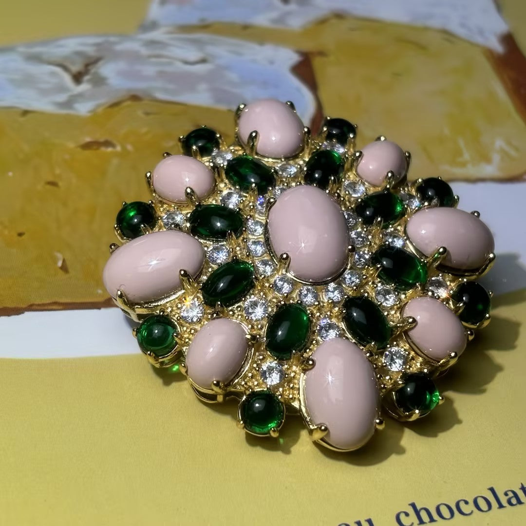 A unique turquoise and gemstone brooch, earrings, and pendant set