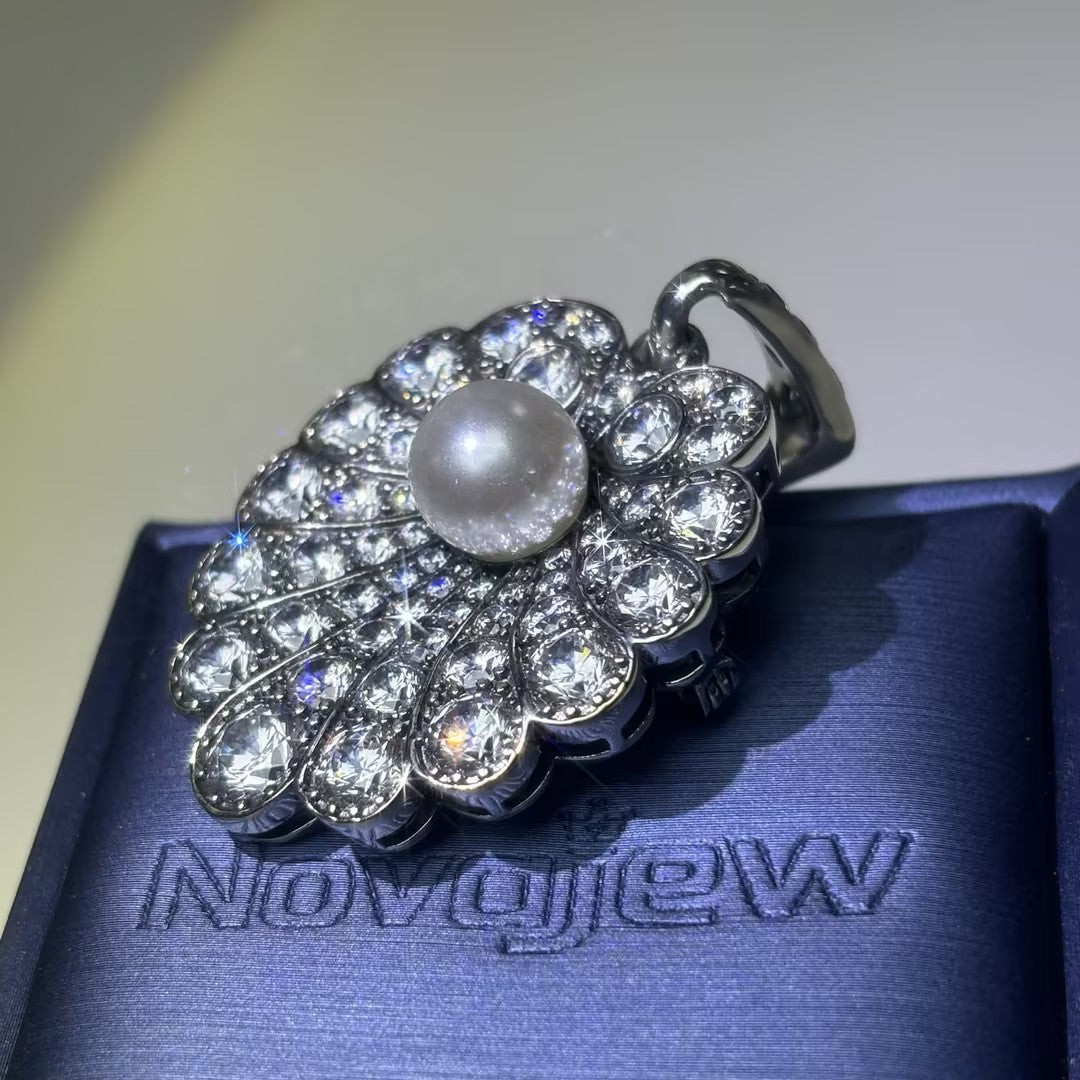 4.18Ctw Vintage Gemstone Pearl Brooch Pendant