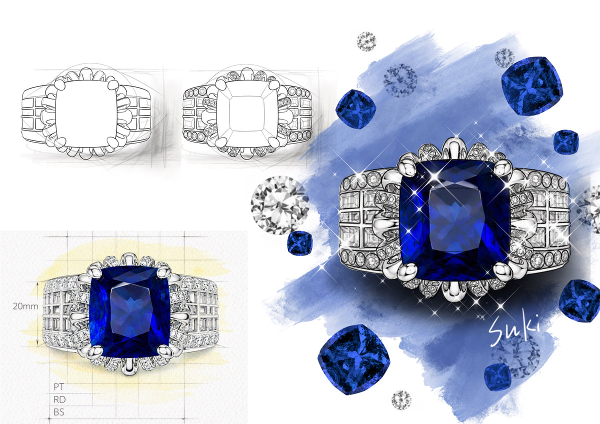 5CTW Emerald Cut Blue Cubic Zirconia luxurious 925 Sterling Silver Engagement Ring-Novajew