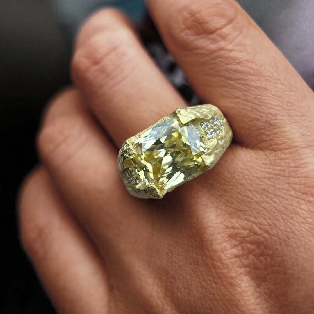 6Ctw cushion-cut yellow sapphire vintage ring