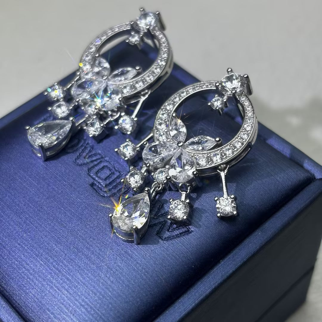 4.67Ctw Pear-shaped round gemstone bow tassel earrings