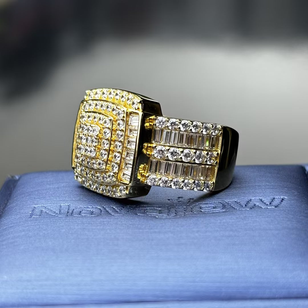 2.33ctw Baguette Round Gemstone Cluster Men's Ring
