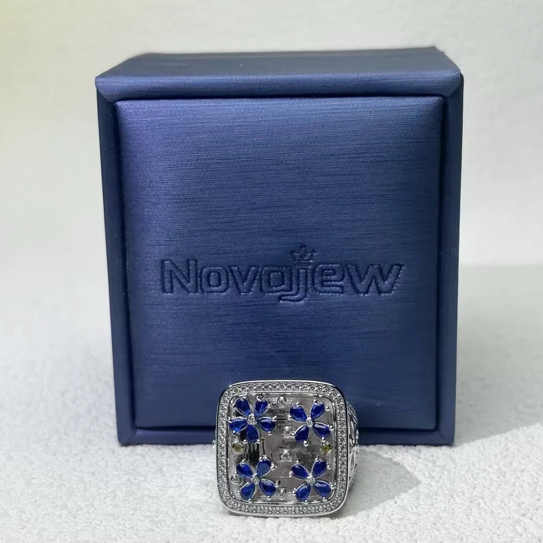 2CTW Pear Cut Blue Cubic Zirconia Elegant 925 Sterling Silver Ring-Novajew
