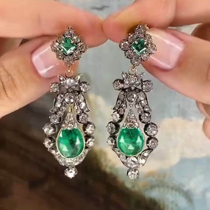 Emerald Brooch and Earring Set