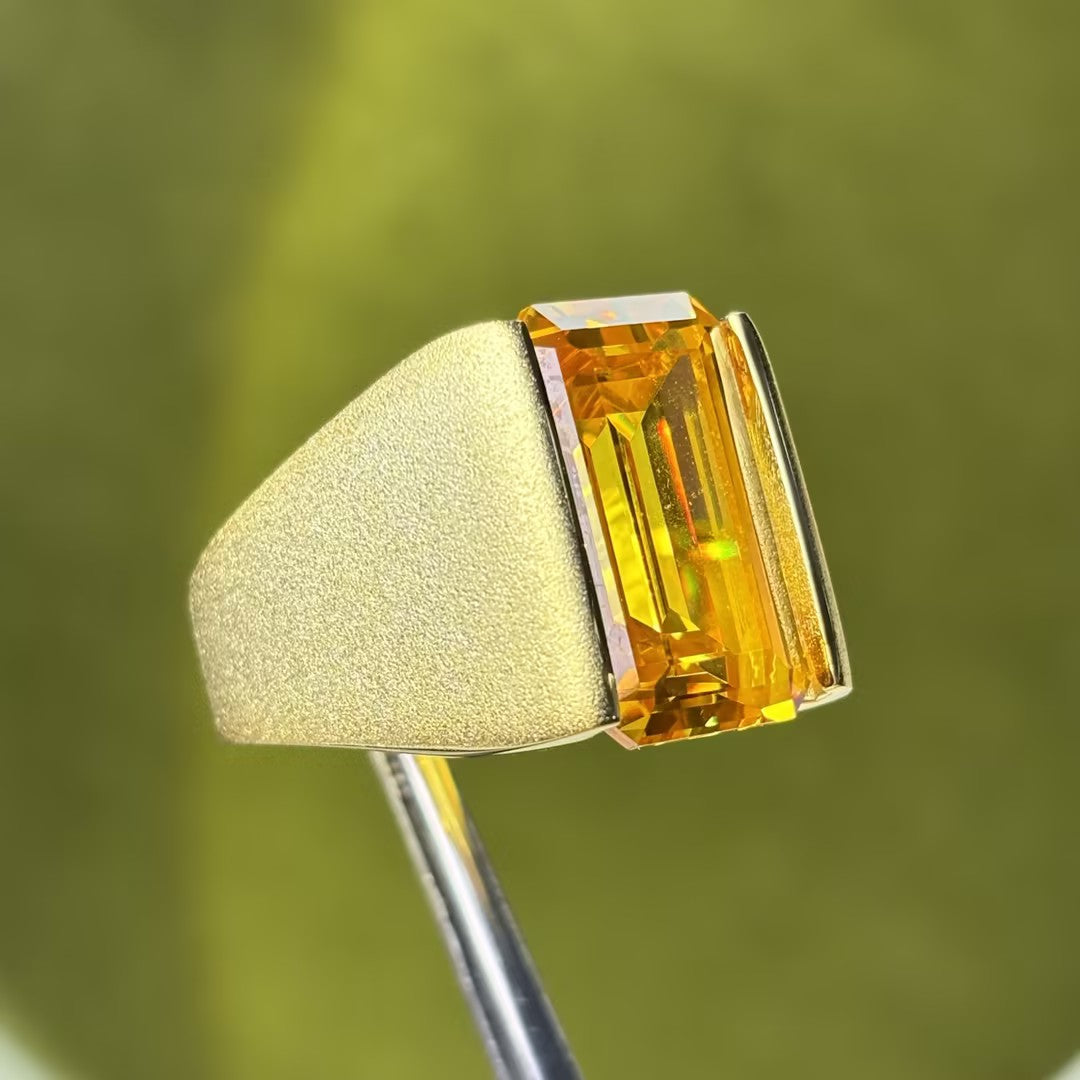 23.5Ctw Emerald-cut Yellow Gemstone Ring