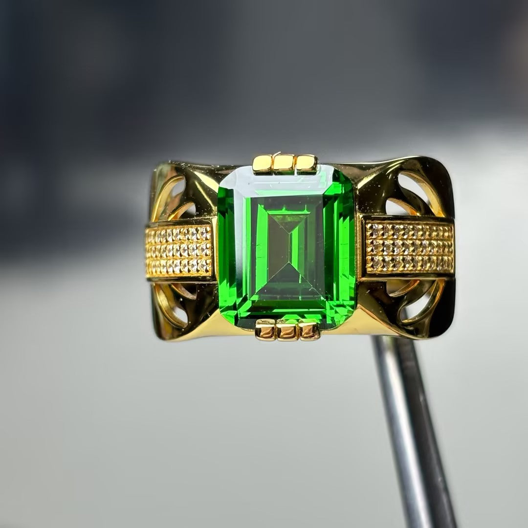 Custom Men's Gold Ring with 8-Carat Emerald