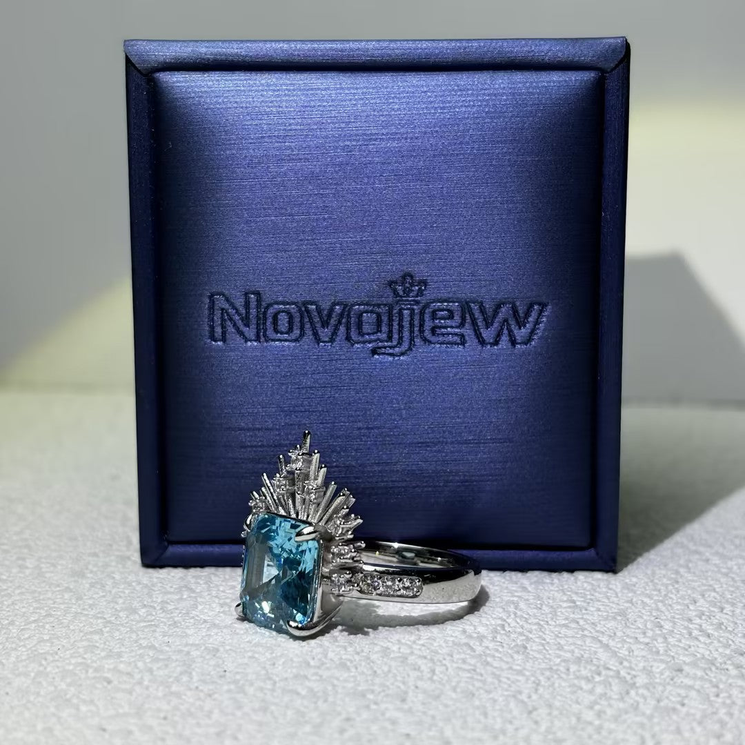 3CT Blue octagon cut Radiant Aurora Aquamarine Ring-novajew