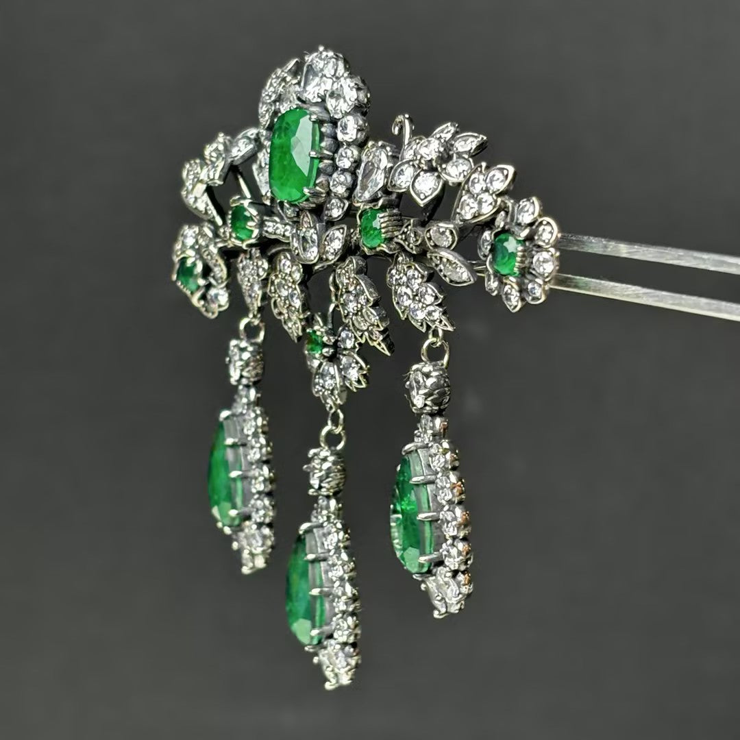 Emerald Brooch and Earring Set