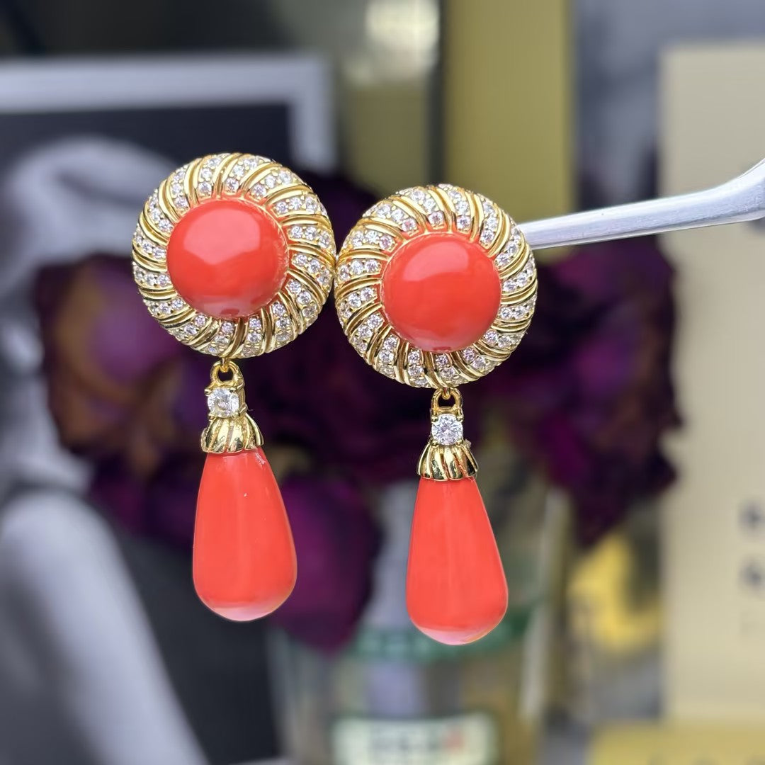 2.5Ctw Detachable Coral Pendant Earrings