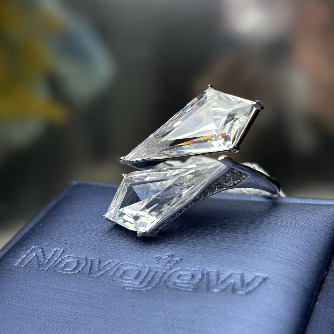10Ctw Kite-Shaped Rare Gemstone Bypass Ring