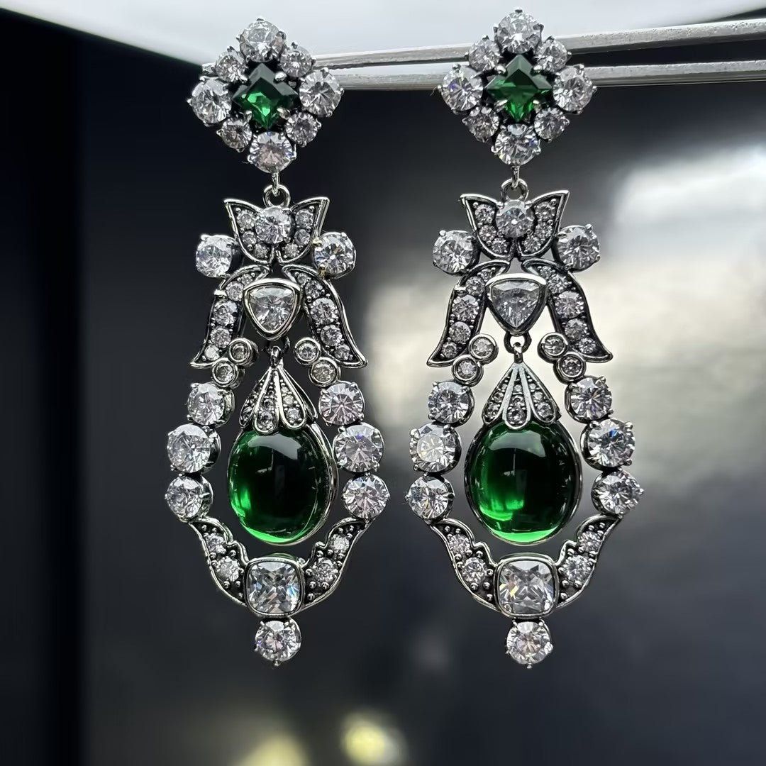 Emerald Brooch and Earring Set