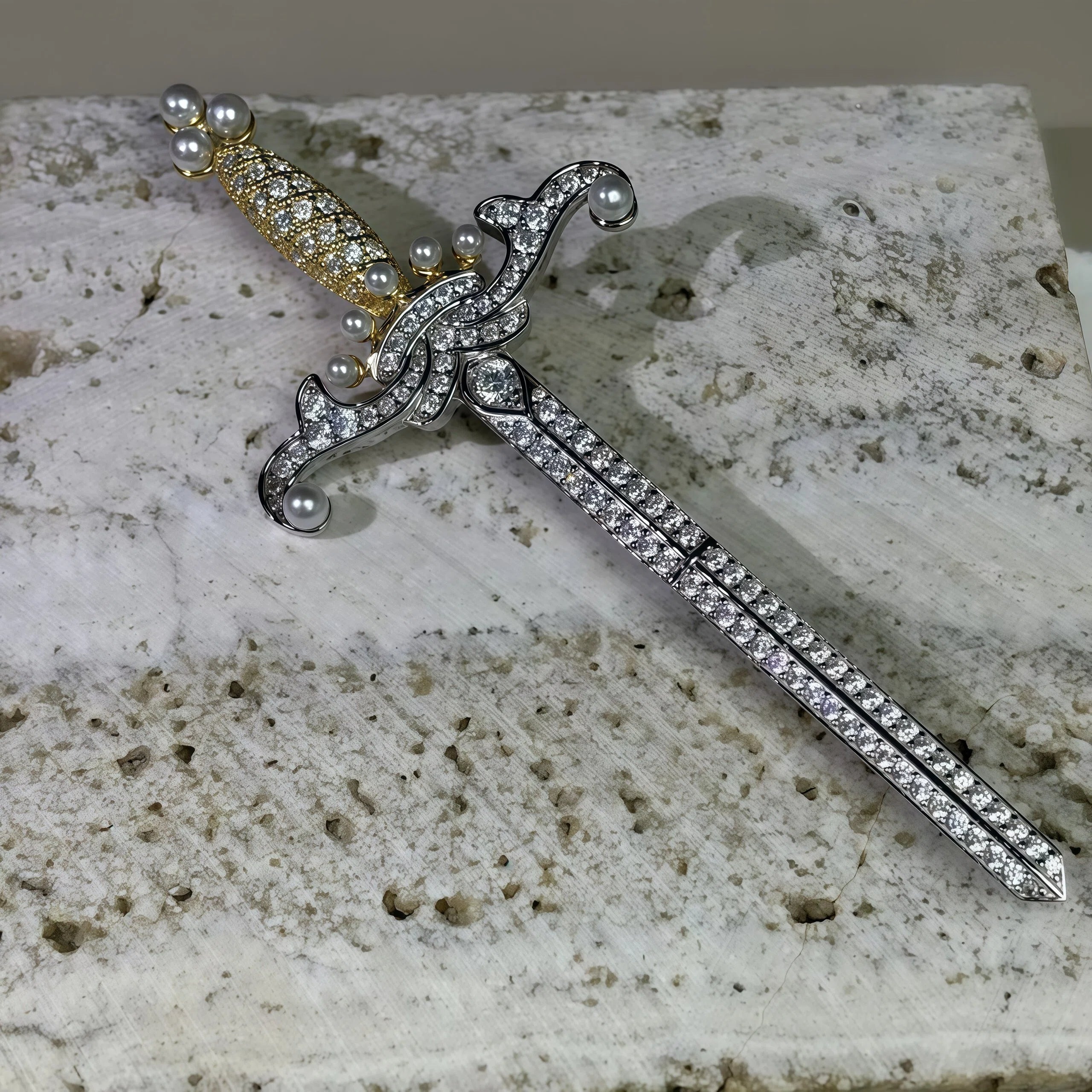 Pearl and gemstone dagger brooch