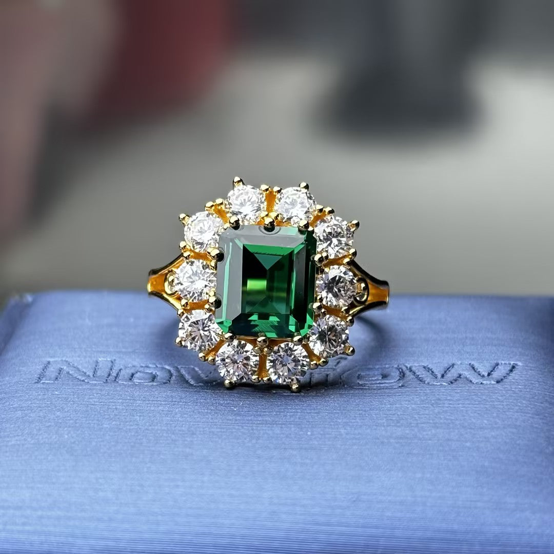 3.39Ctw Vintage-style octagonal emerald engagement ring