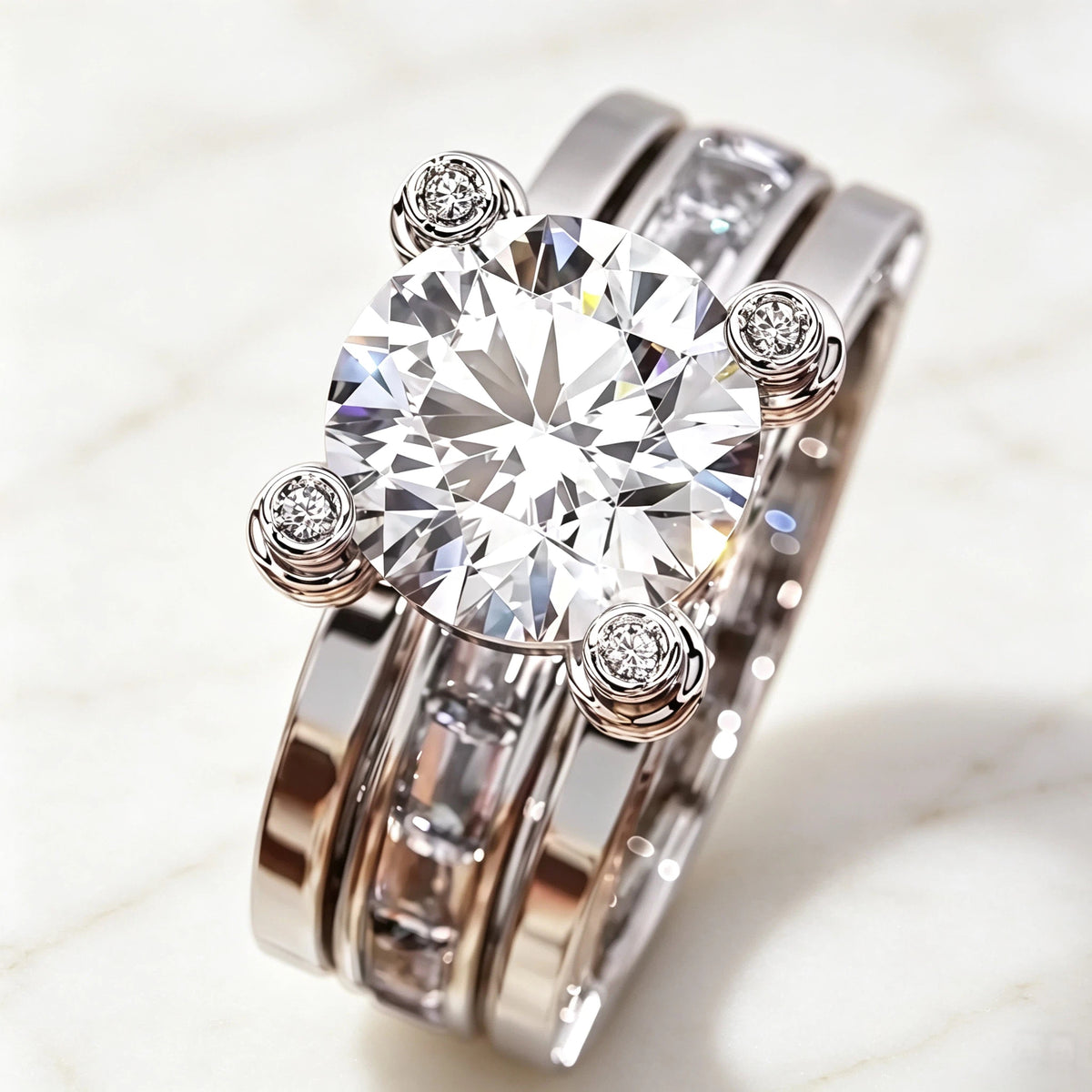 3 CTW Round Cut White Cubic Zirconia Modern 925 Sterling Silver Engagement Wedding Ring-NOVAJEW