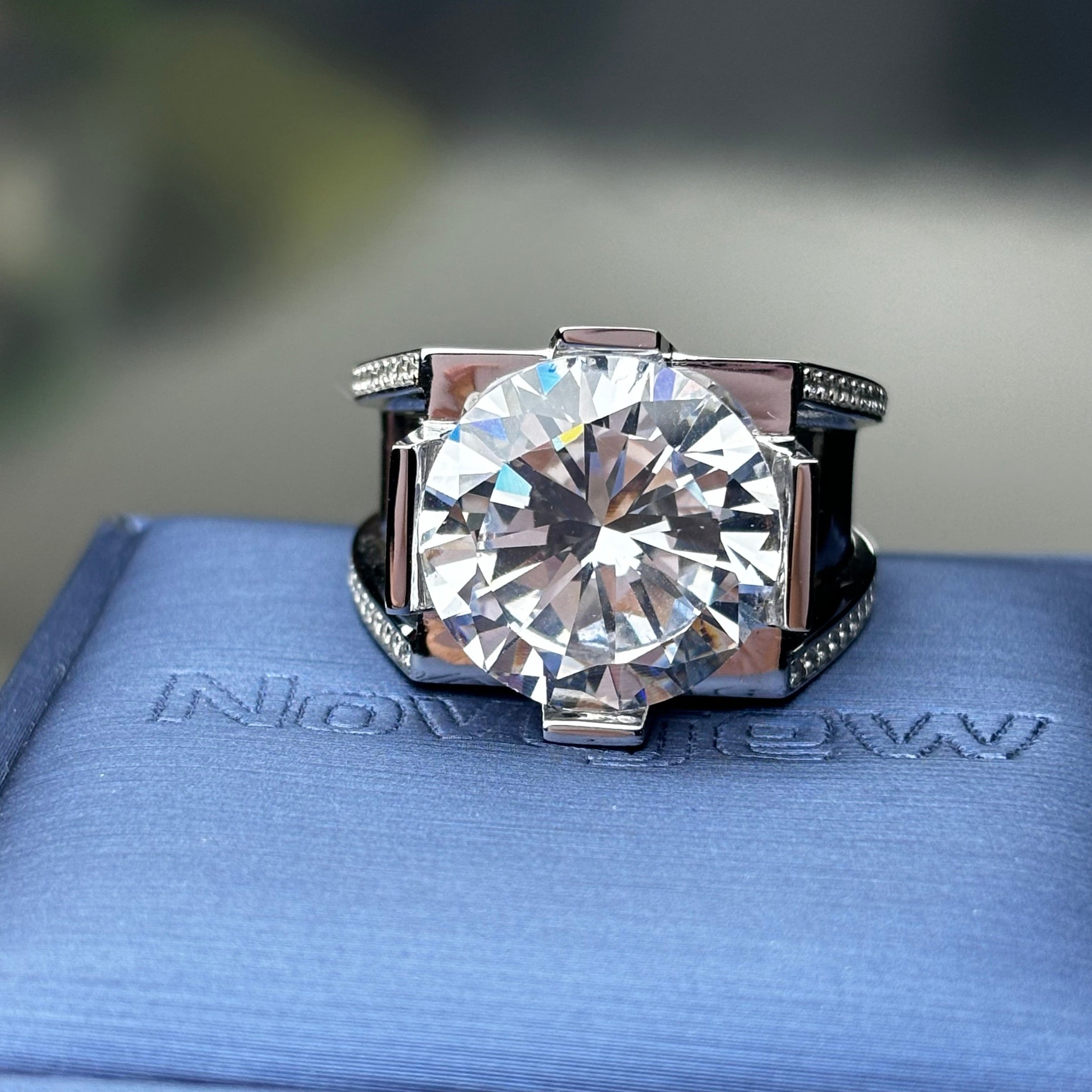9.25Ctw round-cut men's gemstone engagement ring