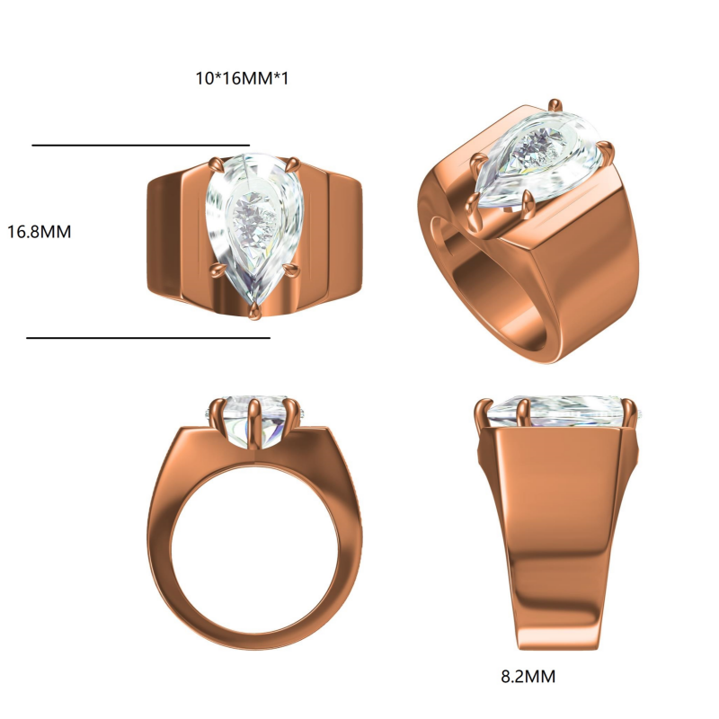 5CT Rose Gold Mens Pear Shape Band Ring